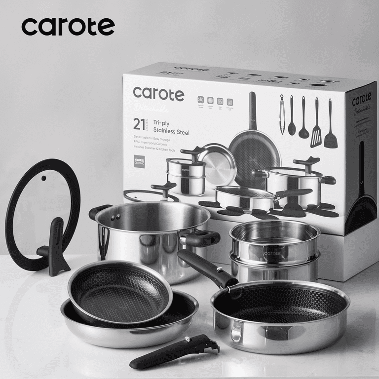 Carote 21-Piece Detachable Cookware Set, Silver and Black photo 3