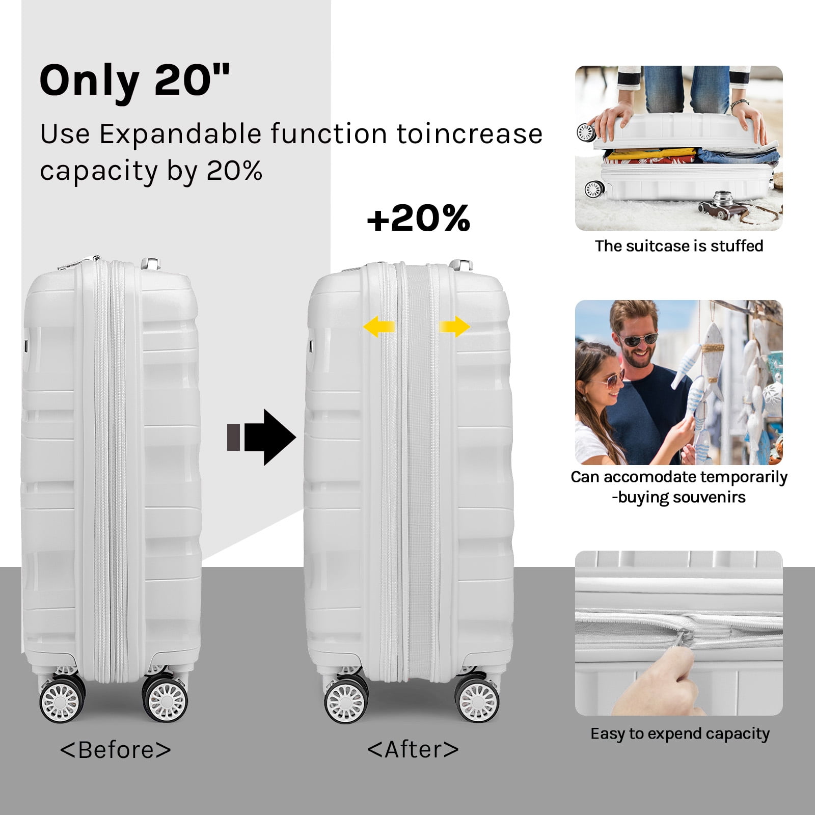 Melalenia Lightweight Durable 3-Piece Carry-On Luggage Set with
