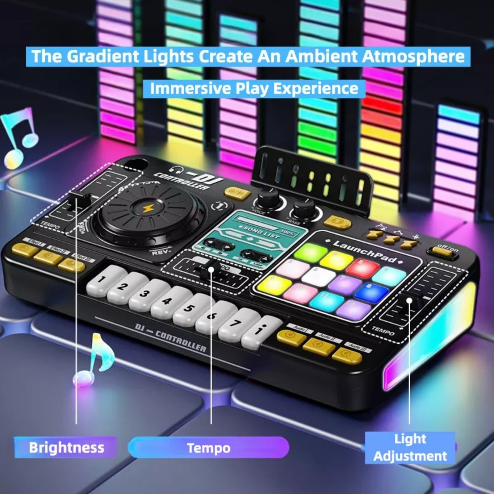 Multifunctional DJ Mixer For Kids With Light Up Buttons And Realistic Sound