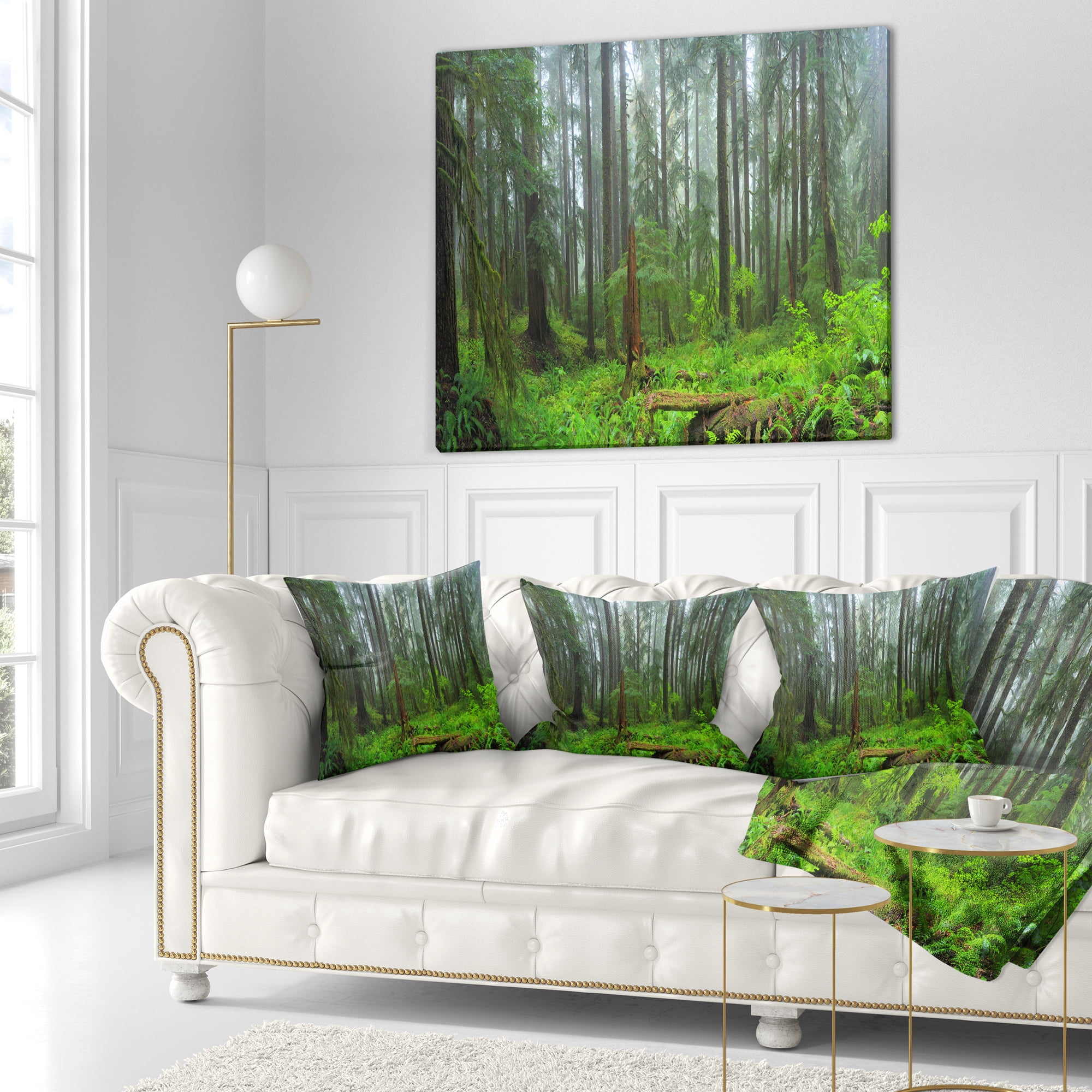 Designart Hoh Rain Forest - Landscape Photography Throw Pillow - 18x18