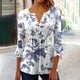 thumbnail image 2 of Camisetas de Cuello en V Mujeres, Impreso 3/4 Manga Blusa Casual Hecha de Cómodo Estante de Imitación para Toda la Temporada de Uso Diario, Camisetas Casuales de Mujer, 2 of 5