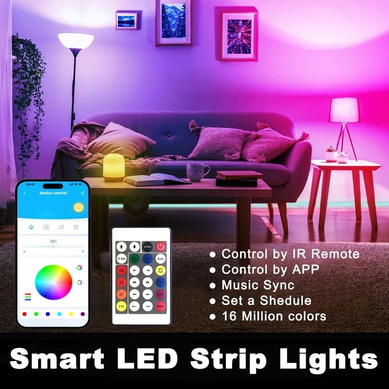 DAYBETTER 130ft LED Strip Lights for Bedroom,Music Sync RGB Color Changing  Lights with APP and 24 Key Remote Control, Perfect for Indoor Decor(2 Rolls 