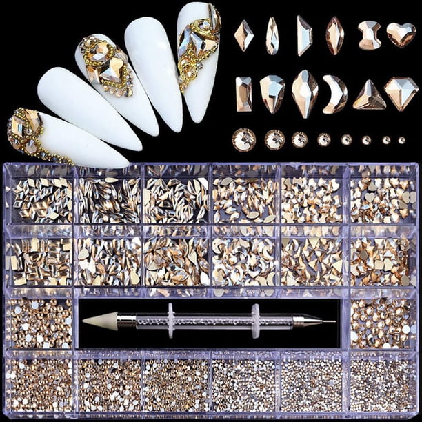 Diamantes De Imitación Para Uñas, Kit Profesional De Cristal Para Uñas, 9000 Uds., Cristal De Múltiples Formas, Diamantes De Imitación Ab, Suministros Para Decoración De Uñas, Accesorios 21 Rejillas Yuarrent CE007388-10