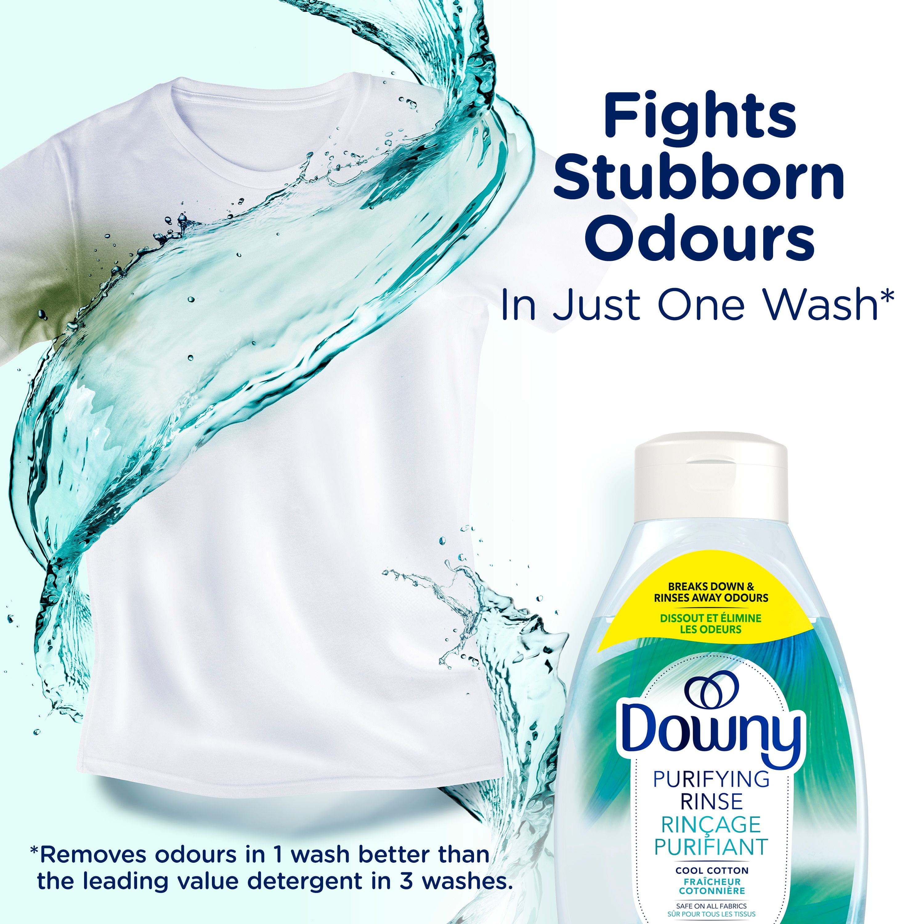 Éliminateur d’odeurs purifiant pour lessive et assouplissant textile Downy, sûr pour tous les tissus, compatible avec les laveuses HE, Fraîcheur cotonnière 70 Charges, 1,41 L