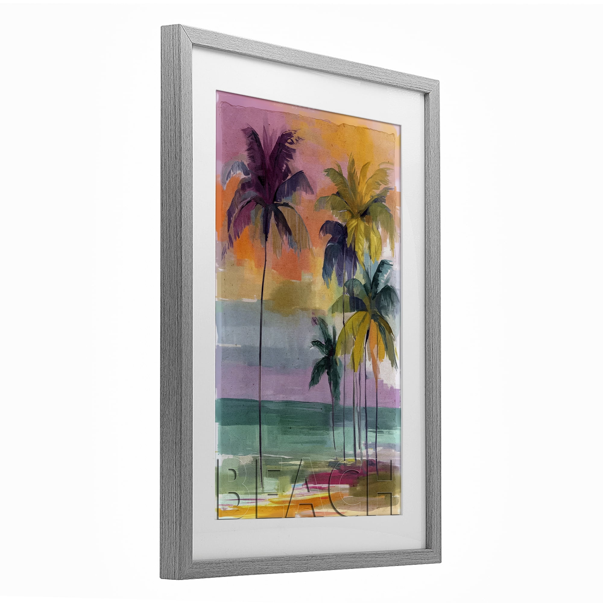 Stupell Industries Crayon Beach at Sunset Gray Framed Print Under Glass, design by Annabelle Hall