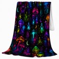 thumbnail image 2 of Mystical Mushroom Forest Fantasy Neon Glow, Mystical Woodland Scene, Warm Flannel Blanket for Cabin and Lodge, Garden Lovers Housewarming Gift, Fantasy Home Decor, 2 of 9