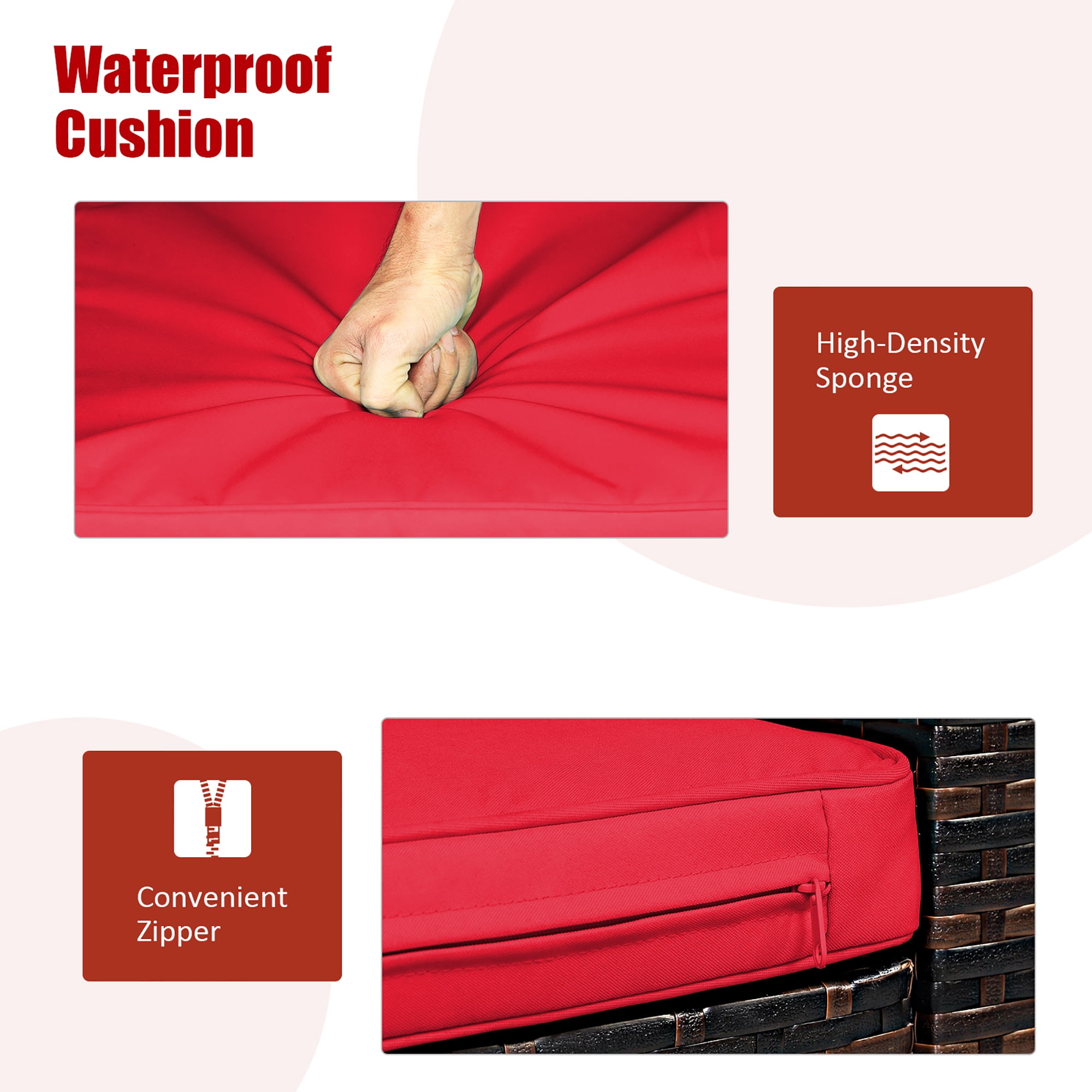 Costway 3PCS Patio Rattan Wicker Furniture Cushion Sofa Coffee Table Red