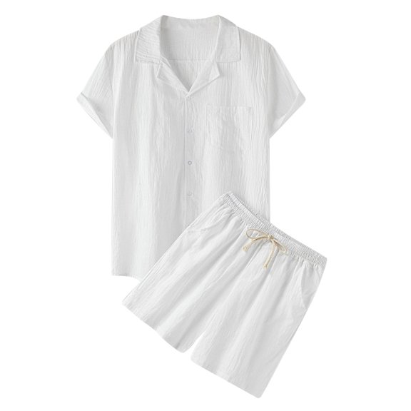 Men's Suits Casual Spring Solid Color Short Sleeve Turndown Top Shorts Pant Suit