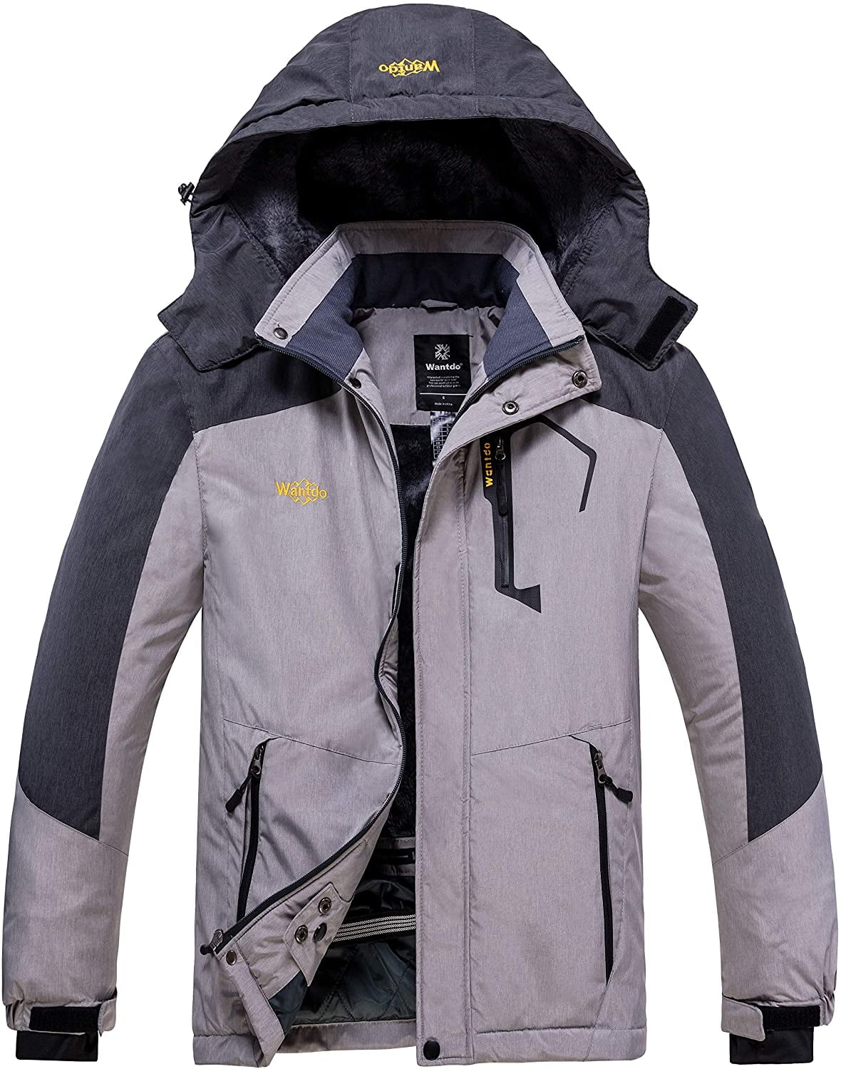 Wantdo Men's Mountain Waterproof Ski Jacket Windproof Rain Jacket Winter Warm Hooded Coat 