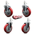 thumbnail image 2 of 5 Inch Red Poly Wheel Swivel 7/16 Inch Grip Ring Stem Caster Set 2 Brakes, 2 of 2