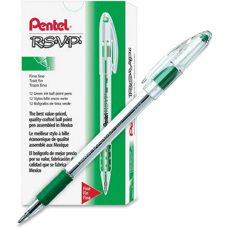 Pentel R.S.V.P. Ballpoint Stick Pens - Medium Pen Point - 1 mm Pen Point Size - Refillable - Green - Clear Barrel - 1 Dozen Pentel R.S.V.P. Ballpoint Stick Pens - Medium Pen Point - 1 mm Pen Point Size - Refillable - Green - Clear Barrel - 1 Dozen