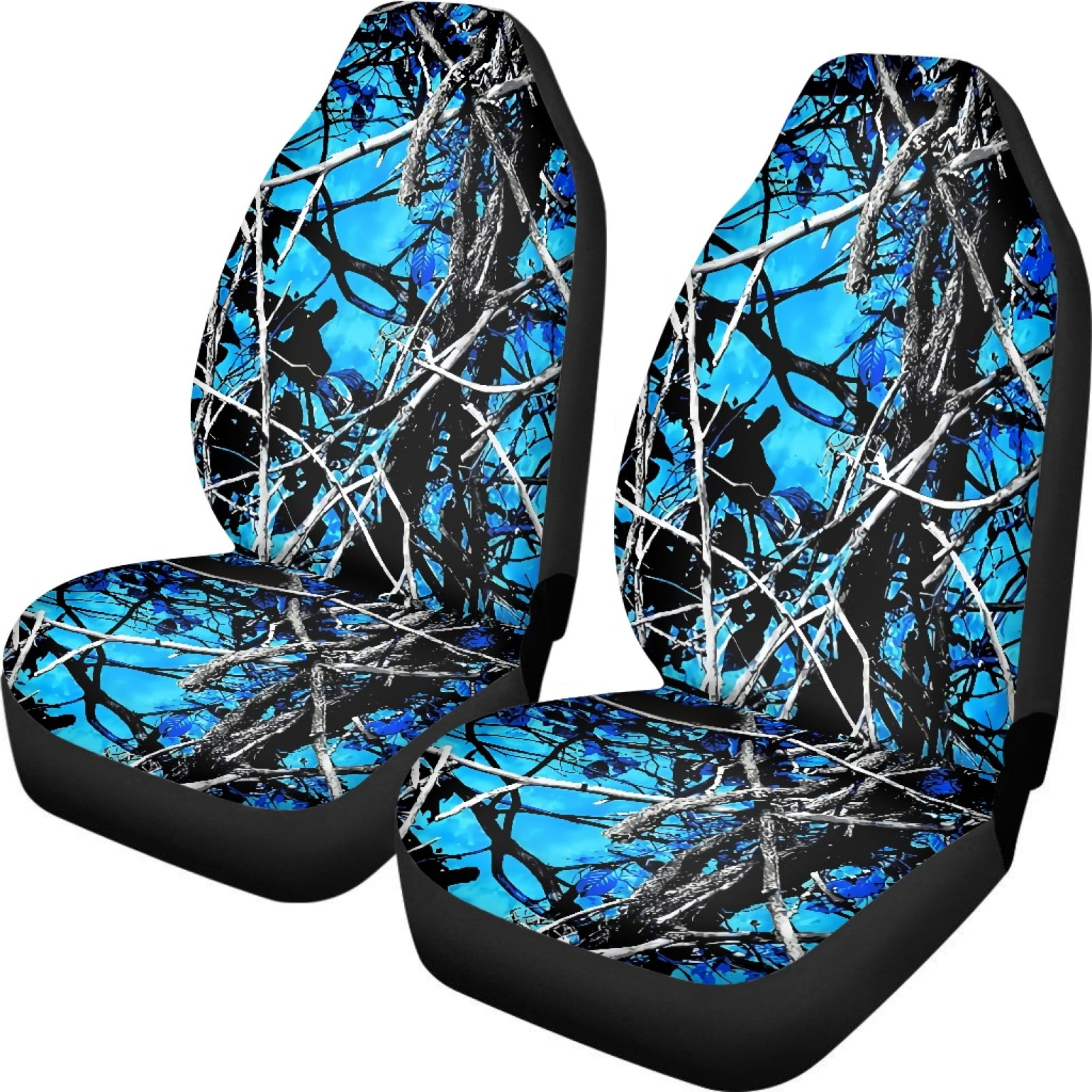 Xoenoiee Blue Forest Camo Pattern 2 PCS Auto Bucket Seat Cover High Back Deisgn Car Front Seat Covers Universal Fit for SUV Sedan Van, Washable Car Bucket Seat Cover