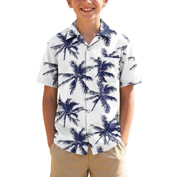Tdoqot Boys Hawaiian Shirts with Pocket- Button Down Print Short Sleeve Tropical Kids Beach Shirts Multicolor Size 8