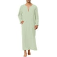 thumbnail image 2 of INSPIRE CHIC Men's Pajamas Cotton Sleepwear V-Neck Side Split Long Gown with Pocket 2XL Green, 2 of 5