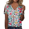 thumbnail image 1 of Top HOTYD de manga corta con cuello en V y estampado floral bohemio para mujer, 1 of 2