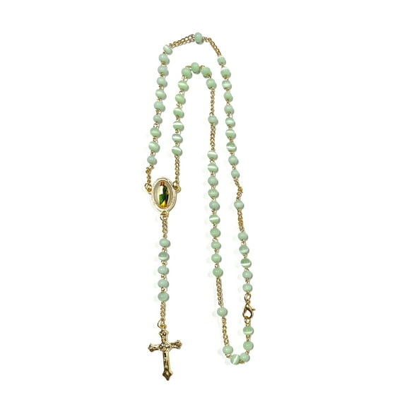 Gold and green Saint Jude rosary with Cat's Eye beads