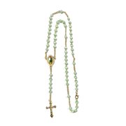 LUCES DE MARIA Gold and green Saint Jude rosary with Cat's Eye beads