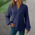 thumbnail image 2 of Breezora Women Waffle Knit Top 2025 Casual Button Down V Neck Long Sleeve Relaxed Blouse M Size Dark Blue, 2 of 6