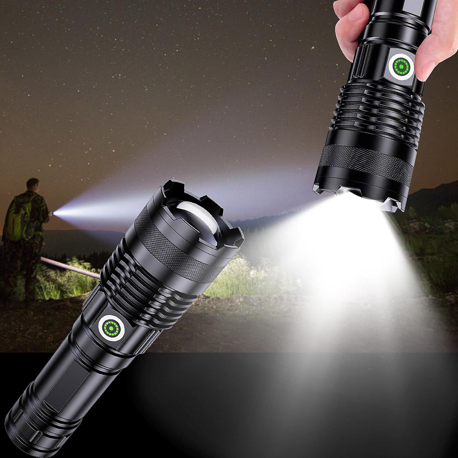Super Bright LED Flashlights Rechargeable, 100000 Lumens XHP70 Tactical Flashlight, High Lumens 5 Modes Zoomable Waterproof Handheld Flashlights for Emergency Hiking Hunting Camping