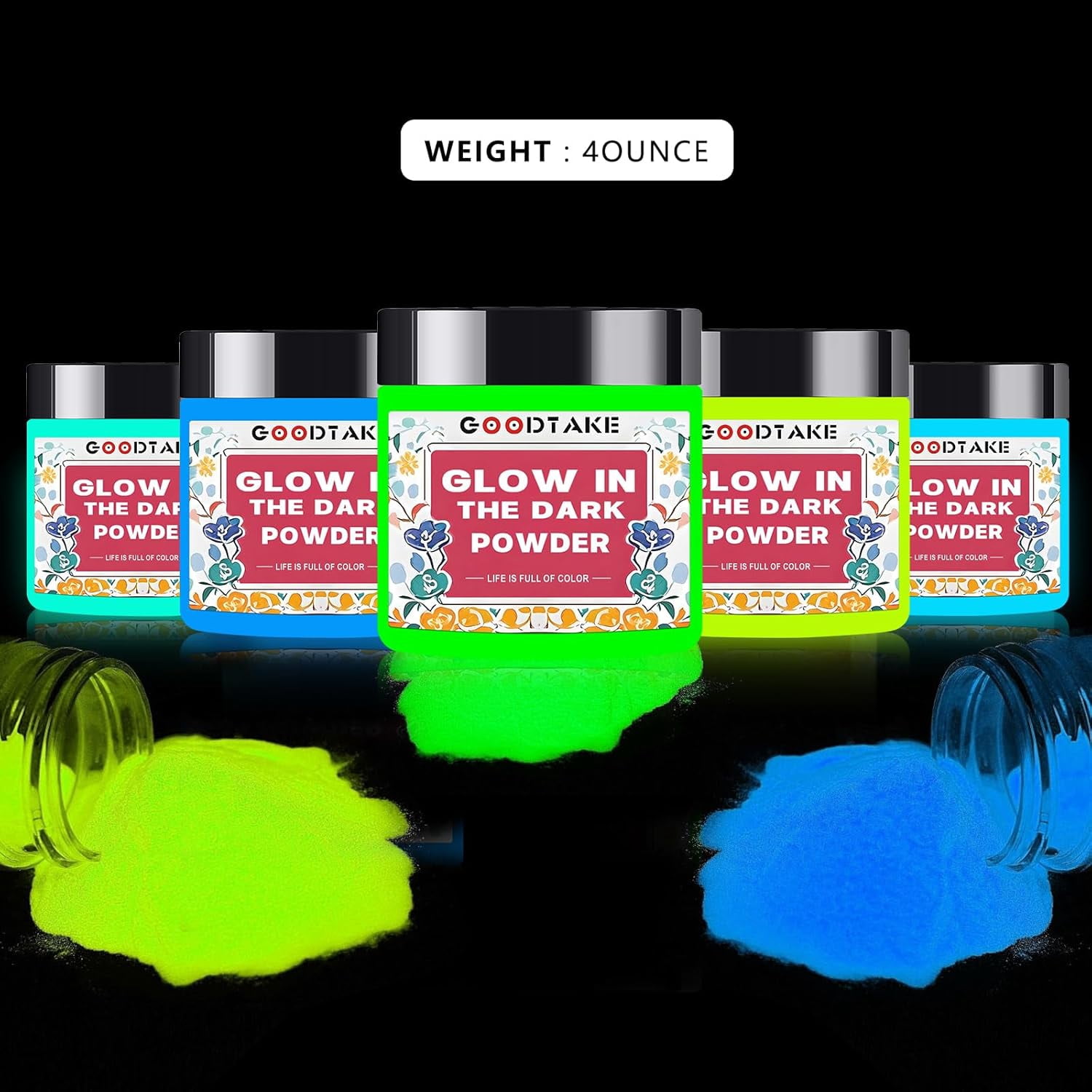 GOODTAKE Glow in The Dark Powder, Blue Glow Powder- Glow in The Dark Pigment Powders for Slime, Resins, Glue, Paints Or Nail Self Glowing Dye for DIY (Blue, 4 Ounce)