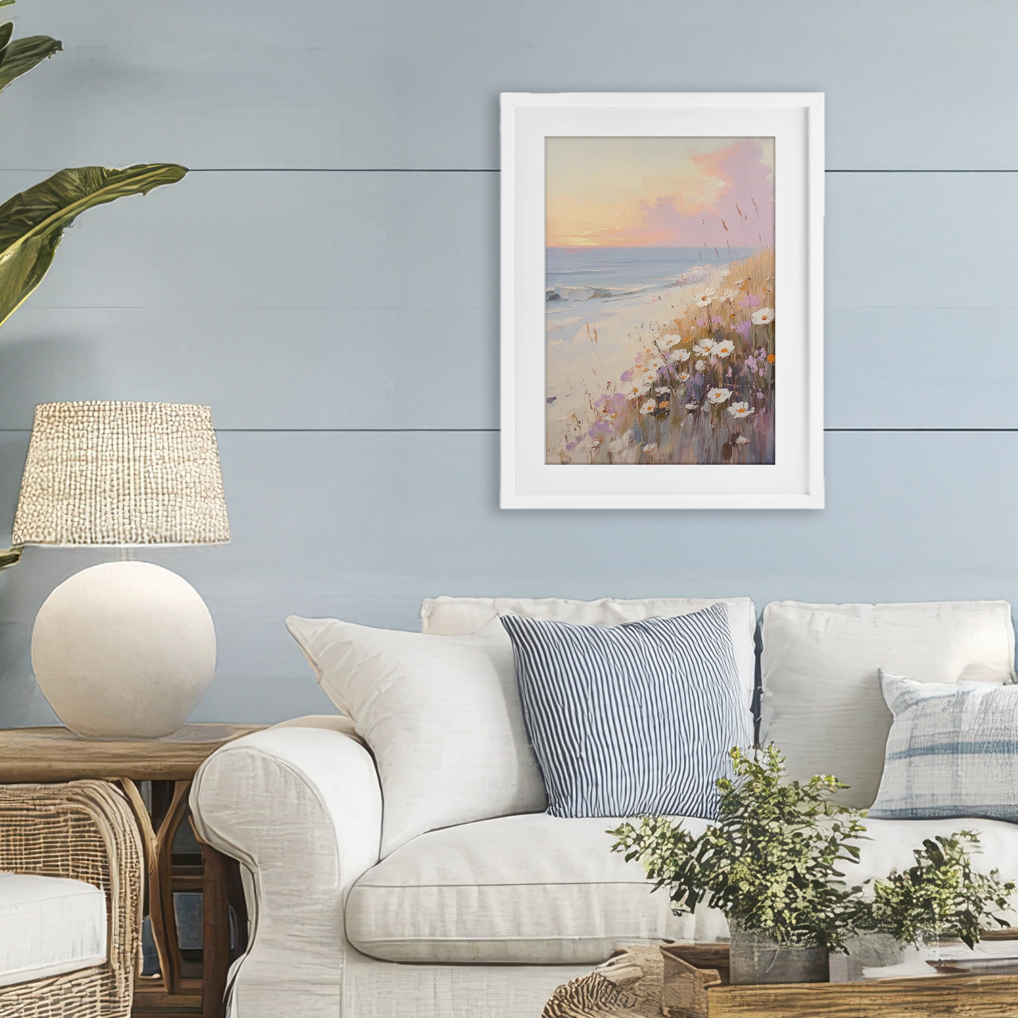 Stupell Industries Pastel Sunset Wildflowers By Sea White Framed Print Under Glass, design by Sisi and Seb