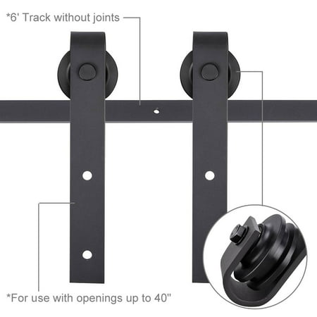 6ft Heavy Duty Steel Sliding Barn Wood Door Closet Hardware Set Single System Track Kit J Shape (Best Sliding Door Hardware)