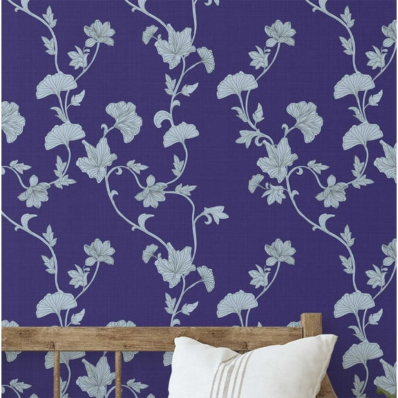 S4Sassy Peel and Stick Wall Covering, Ginkgo Vine Wallpaper Removable Wallwrap - Purple Instant Wall Mural for Bedroom, Bathroom, Laundry Room, Closet Interior (25"x240" inch)