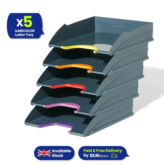 5x A4 Letter Tray Stackable Office Paper Organiser Durable Filing Tray
