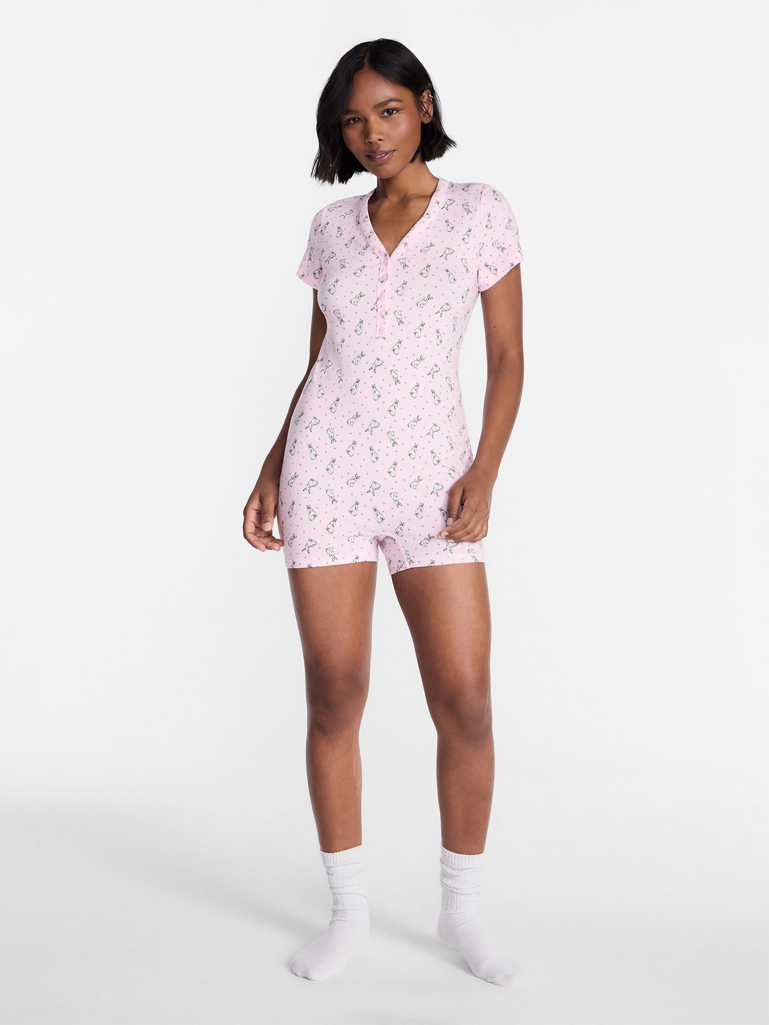 No Boundaries Cloud Core Sleepwear Romper, Women's XXS-3X