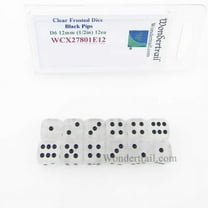 Clear Frosted Dice with Black Pips 12mm (1/2in) D6 Set of 12 Wondertrail