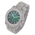 thumbnail image 3 of Charles Raymond Blinged Out Ultimate Silver Hip Hop Royalty Mens Iced Out Wristwatch w/Diamond Time Indicators -Bright Colored Dial -Bright Colored Dial - L0504 (L0504DX Silver-MoneyGreen), 3 of 3