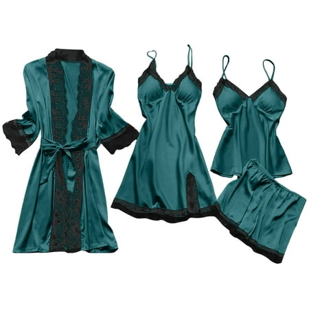 

TUWABEII Christmas Pajamas for Women set Lingerie Womens Silk Lace Robe Dress Sleepwear Nightdress Set
