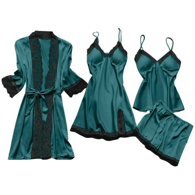 Rbaofujie Nuisettes pour Femmes Lingerie Femmes Robe en Soie et Dentelle Robe de Nuit Tenue de Sommeil Nuisette Ensemble de Pyjama Grande Taille Robe