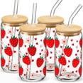 thumbnail image 1 of Juego de vasos de vidrio DWTS Strawberry Design con tapas y pajitas, 4 unidades, 1 of 7