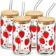 thumbnail image 1 of Juego de vasos de vidrio DWTS Strawberry Design con tapas y pajitas, 4 unidades, 1 of 7