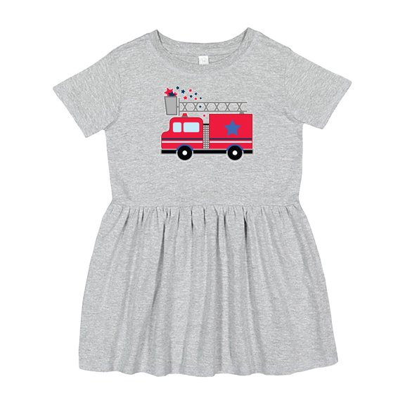 Inktastic 4th of July Firetruck with Red and Blue Stars Girls Toddler Dress