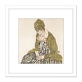 thumbnail image 1 of Egon Schiele Edith With Striped Dress Sitting 8X8 Inch Square Wooden Framed Wall Art Print Picture with Mount, 1 of 4