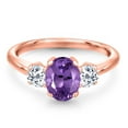 thumbnail image 3 of Gem Stone King 1.81 Ct Oval Purple Amethyst White Topaz 18K Rose Gold Plated Silver Ring, 3 of 6