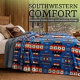 thumbnail image 5 of Sacred Thread Fleece Blanket South Western, Reversible Mexican, Vibrant Aztec Blankets and Throws for Aztec Decor for Home (Blue Flannel / Sherpa) (Queen (79''x95''), 5 of 9