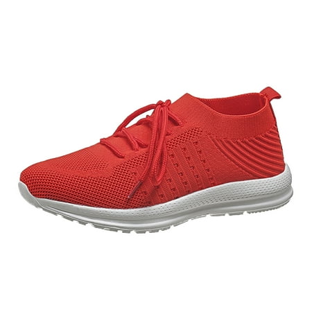 

Sneakers for Women Ladies Fashion Solid Color Mesh Breathable Lace Up Soft Bottom Flat Casual Sports Shoes Womens Sneakers Mesh Red 42