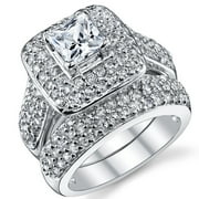 Metal Masters Womens 1Ct Princess Cut Cubic Zirconia Sterling Silver 925 Wedding Engagement Ring Set 8