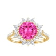 thumbnail image 4 of Rosec Jewels Created Pink Sapphire Floral Ring with Moissanite - Cocktail Ring (AAAA Grade), 10K Yellow Gold, US 6.00, 4 of 8