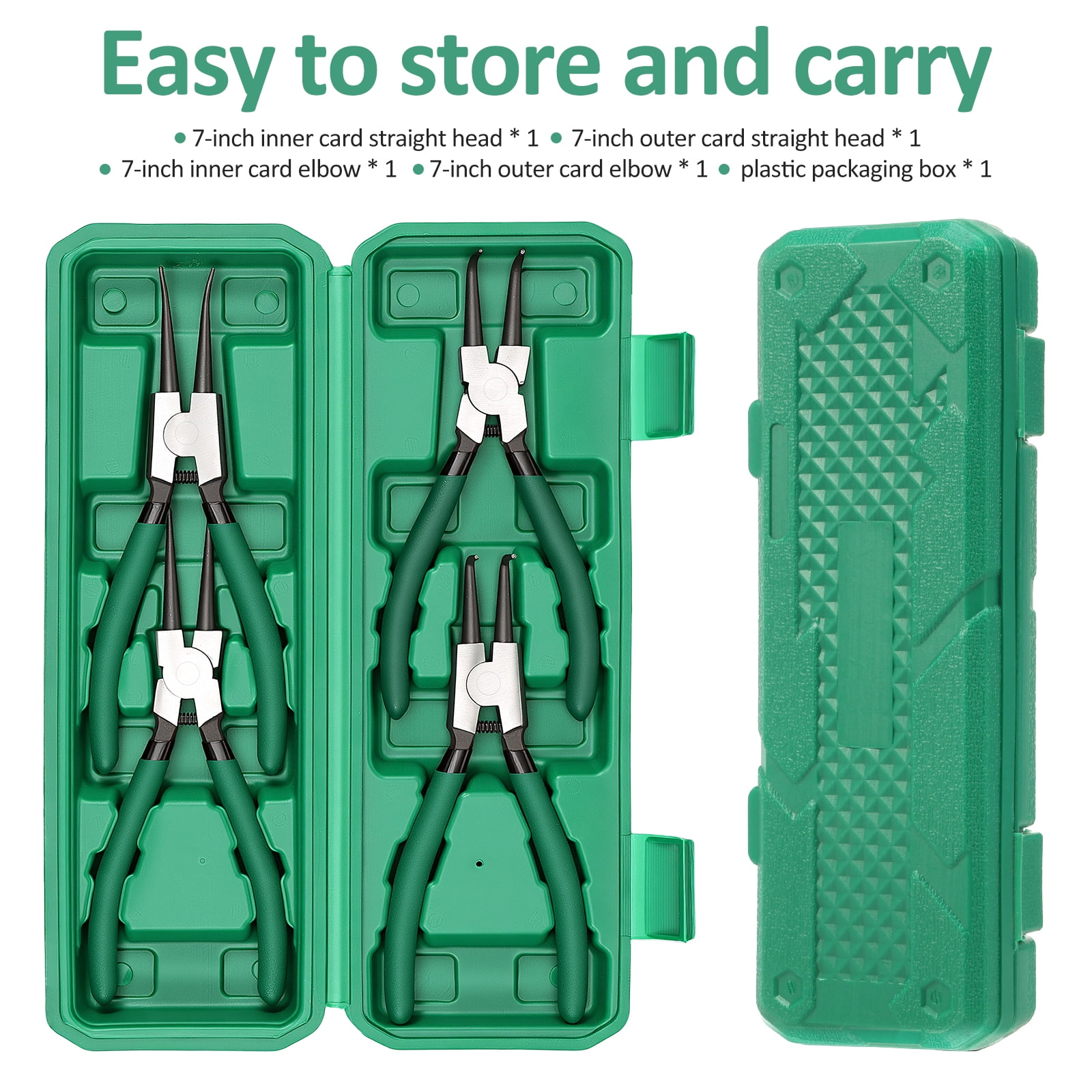4 Pcs Snap Ring Pliers Heavy Duty Set, Circlip Pliers Kit with Straight Bent Jaw Precision Spring Loaded Pliers, 7 Inch Internal/External C Clip Pliers with Storage Pouch for DIY Repair