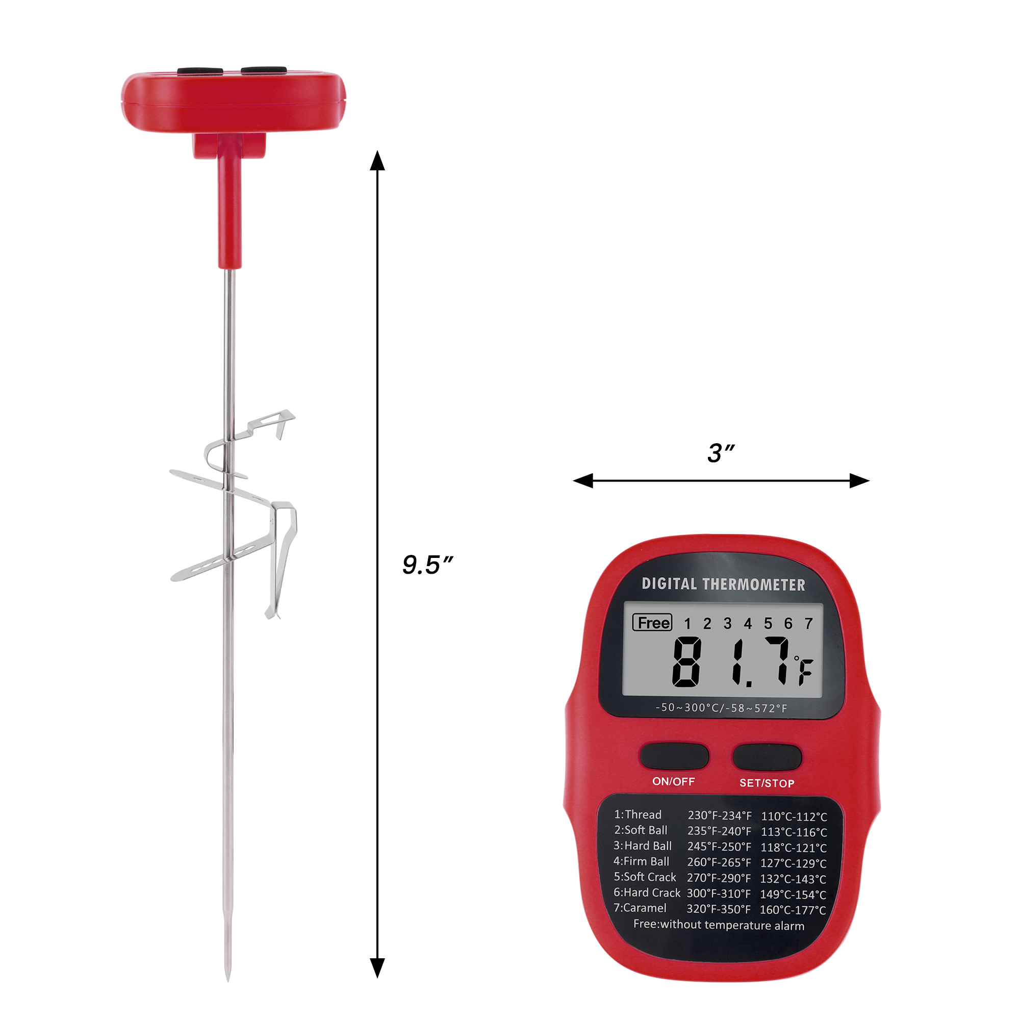 Digital Meat Thermometer, Instant Read Food Thermometer with Clip, Cooking Thermometer for Home and Kitchen, Outside, Smoker Red 9.5in