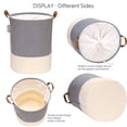 thumbnail image 3 of Sea Team Stripe Pattern Laundry Hamper Canvas Fabric Laundry Basket Collapsible Storage Bin with PU Leather Handles and Drawstring Closure, 19.7 by 15.7 inches, Waterproof Inner, Navy, 3 of 8