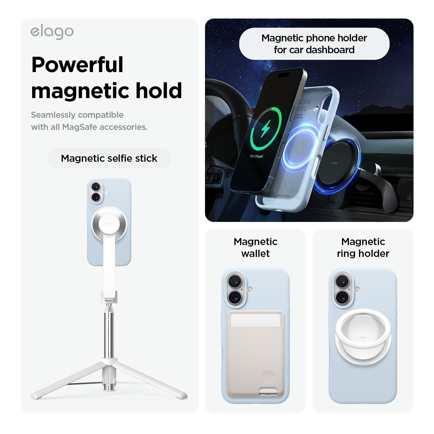elago Magnetic Silicone Case Compatible with iPhone 16 Case 6.1 Inch Compatible with All MagSafe Accessories - Built-in Magnets, Soft Grip Silicone, Shockproof [Light Blue]