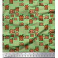 thumbnail image 1 of Soimoi Green Rayon Fabric House Architectural Print Fabric by the Yard 56 Inch Wide, 1 of 3