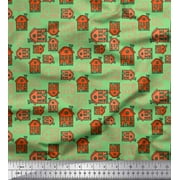 Soimoi Green Cotton Voile Fabric House Architectural Printed Fabric 1 Yard 42 Inch Wide