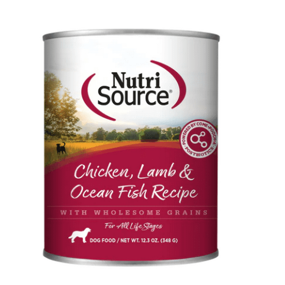 NutriSource Adult Chicken, Lamb & Ocean Fish Canned Dog Food 12.3-oz, case of 12