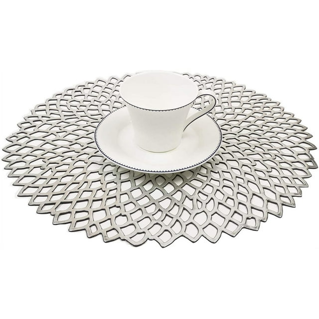 Manteles individuales plateados 6 manteles individuales redondos lavables Manteles individuales de PVC (gris plata) Vhermosa